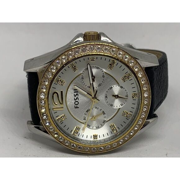 Fossil ES3204 Women Black Leather Analog Silver Dial Quartz Genuine Watch HK834 - Picture 5 of 11